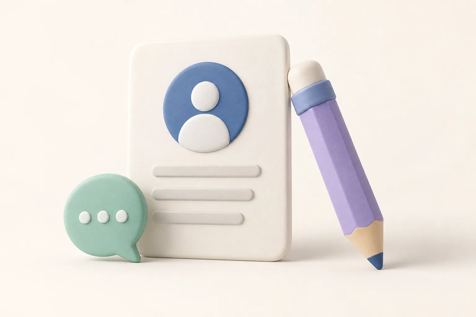 Une carte de profil créateur et un crayon qui simplifie sa présentation
